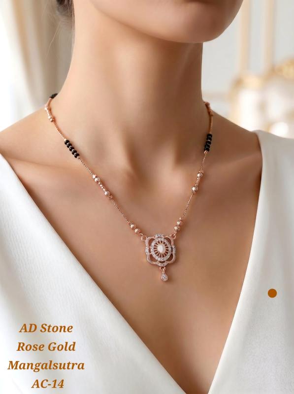 AD stone rose gold mangalsutra AC 14 Artificial temple jewellery designs